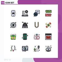Aktienvektor-Icon-Pack mit 16 Zeilenzeichen und Symbolen für Chat-Sprachblasendialoge zur Unterstützung von Lebensmitteln, editierbare kreative Vektordesign-Elemente vektor
