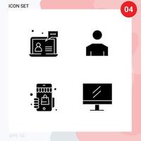 moderner Satz von 4 soliden Glyphen-Piktogrammen von bearbeitbaren Vektordesign-Elementen für Support-Marktplatzkunden männliche Einkäufe vektor
