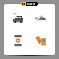 flaches Icon-Set für mobile Schnittstellen mit 4 Piktogrammen von bearbeitbaren Vektordesign-Elementen für Autozellenfahrzeug-Naturtelefone vektor