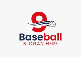 brev 9 baseboll logotyp begrepp med rör på sig baseboll ikon mall vektor