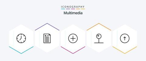 Multimedia-Symbolpaket mit 25 Zeilen, einschließlich Kommunikation. Pfeil. Medien. Multimedia. Medien vektor