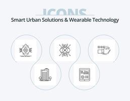 Smart Urban Solutions und Wearable Technology Line Icon Pack 5 Icon Design. Anschauen. Smartwatch. Alarm. Patientenbericht. Herz vektor