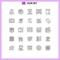 Linienpaket mit 25 universellen Symbolen des Diagramms Kinderbett Sport editierbare Vektordesign-Elemente vektor