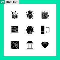 universell ikon symboler grupp av 9 modern fast glyfer av efterrätt godis företag möbel skåp redigerbar vektor design element