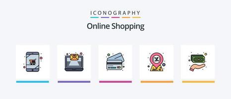 Online-Shopping-Linie gefüllt 5 Icon Pack inklusive Warenkorb. Zeichen. Kredit. Verkauf. Online-Shop. kreatives Symboldesign vektor
