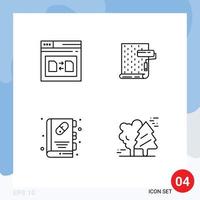 Stock Vector Icon Pack mit 4 Zeilenzeichen und Symbolen für Seitentapetendatei Innenbroschüre editierbare Vektordesign-Elemente