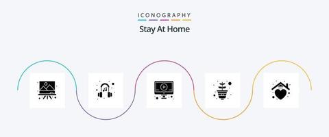 Bleib zu Hause Glyph 5 Icon Pack inklusive Zuhause. wachsend. Bildung. Topf. Gartenarbeit vektor