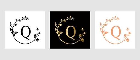 brev q skönhet logotyp för dekorativ, blomma, spa mall vektor