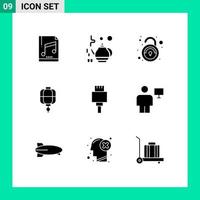 9 thematische Vektor-Solid-Glyphen und editierbare Symbole der elektronischen Kabelentsperrung Dekoration China editierbare Vektordesign-Elemente vektor