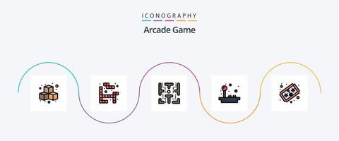 arkad linje fylld platt 5 ikon packa Inklusive spela. biljett. roligt. spela. roligt vektor