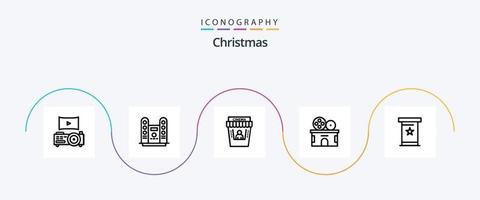 Christmas Line 5 Icon Pack inklusive Podium. Konferenz. Film. Fahrkarte. Unterhaltung vektor