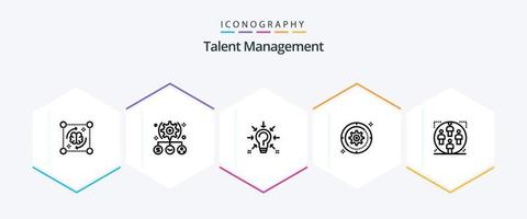 Talentmanagement 25-Zeilen-Icon-Pack inklusive Cog. Einstellung. Einstellung. Anregung. Idee vektor