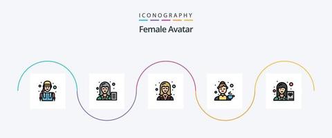 kvinna avatar linje fylld platt 5 ikon packa Inklusive kök. laga mat. författare. avatar. tekniker vektor
