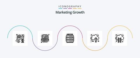 Marketing Growth Line 5 Icon Pack inklusive Cloud. Finanzen. Konten. Unternehmen. Server vektor