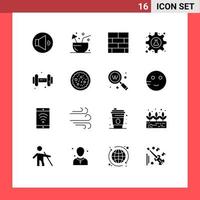 solides Glyphenpaket mit 16 universellen Symbolen für Gym Science Bricks Layout Lab Cog editierbare Vektordesign-Elemente vektor