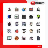 Stock Vector Icon Pack mit 25 Zeilenzeichen und Symbolen für gesperrte Online-Shop-Broadcast-Web-Laptop-editierbare Vektordesign-Elemente
