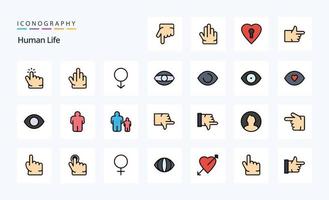 25 mit menschlichen Linien gefüllter Stil-Icon-Pack vektor