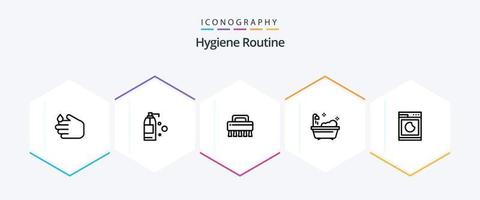 hygien rutin- 25 linje ikon packa Inklusive . tvätta. rengöring. maskin. dusch vektor