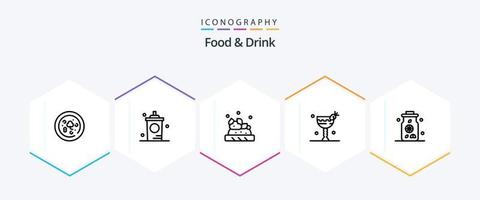 mat och dryck 25 linje ikon packa Inklusive . mat. affär. dryck. vektor