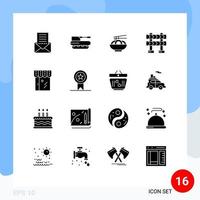 universelle Symbolsymbole Gruppe von 16 modernen soliden Glyphen von Business Barrier Panzer Barricade China editierbare Vektordesign-Elemente vektor