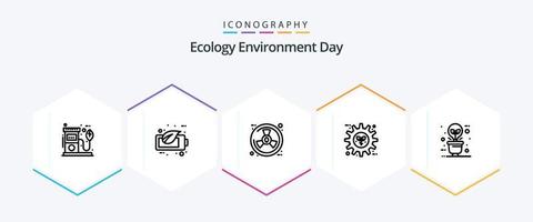 ekologi 25 linje ikon packa Inklusive miljö. redskap. batteri. energi. natur vektor