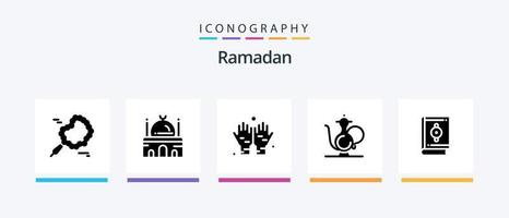 Ramadan Glyphe 5 Icon Pack inklusive Islam. abrahamisch . Muslim . Namaz. kreatives Symboldesign vektor