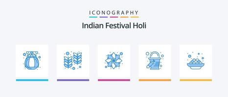 Holi Blue 5 Icon Pack inklusive Vadas. Indien. Muster. Kuchen. Farbe. kreatives Symboldesign vektor