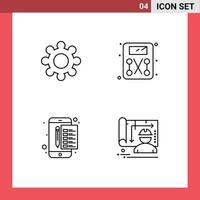 Packung mit 4 modernen Filledline-Flachfarbzeichen und -symbolen für Web-Printmedien wie z vektor
