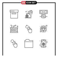 Stock Vector Icon Pack mit 9 Zeilenzeichen und Symbolen für den Diamant-Gestenschutz Aktualisieren Sie mit dem Finger editierbare Vektordesign-Elemente