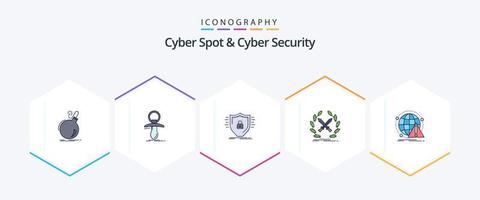 Cyber Spot und Cyber Security 25 Filledline Icon Pack inklusive Spiel. Schlacht. Nippel. Schild. Schutz vektor