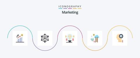 marknadsföring platt 5 ikon packa Inklusive brainstorming. dollar. hjärna. moln. fantasi vektor