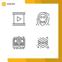 4 universelle Fillline-Flachfarben für Web- und mobile Anwendungen Kamera-Monsterfilm-Todmonitor editierbare Vektordesign-Elemente vektor