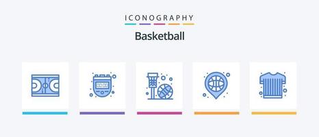 Basketball Blue 5 Icon Pack inklusive Platz. Basketball. Anschauen. Korb. Netz. kreatives Symboldesign vektor