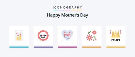 Happy Mothers Day Flat 5 Icon Pack inklusive Mama. Hut. Herz. Geschenk. Strauß. kreatives Symboldesign vektor
