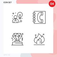 4 användare gränssnitt linje packa av modern tecken och symboler av företag diamant bok kontakter brand redigerbar vektor design element