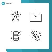 Satz von 4 modernen ui-Symbolen Symbole Zeichen für Bäckerei Smartphone Dessert Import Lebensmittel editierbare Vektordesign-Elemente vektor