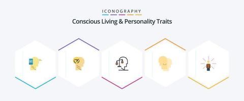 Bewusstes Leben und Persönlichkeitsmerkmale 25 Flat Icon Pack inklusive Empathie. Hut. Mensch. Verstand. Mensch vektor