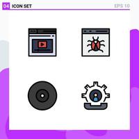 4 universell fylld linje platt Färg tecken symboler av internet utveckling hemsida browser stråle redigerbar vektor design element