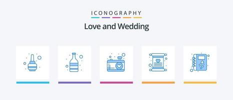 bröllop blå 5 ikon packa Inklusive romantik. dagbok. Foto. bok. kärlek. kreativ ikoner design vektor