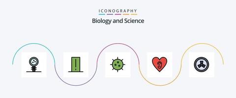 Biologielinie gefülltes flaches 5-Icon-Paket einschließlich Liebe. Ohr. Gerät. Keim. Chemie vektor