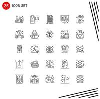 25 Benutzeroberflächen-Line-Pack mit modernen Zeichen und Symbolen von Smart Game Bill Hobby Statement editierbare Vektordesign-Elemente vektor