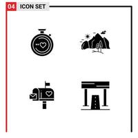 Stock Vector Icon Pack mit 4 Zeilen Zeichen und Symbolen für Kompass Briefkasten Hochzeit Natur Liebe editierbare Vektordesign-Elemente