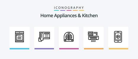Haushaltsgeräte und Küchenlinie 5 Icon Pack inklusive Telefon. Heimat. Zimmer. elektrisch. Kochen. kreatives Symboldesign vektor