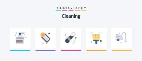 Cleaning Flat 5 Icon Pack inklusive Reiniger. fegen. Seife. Schaufel. Rohr. kreatives Symboldesign vektor