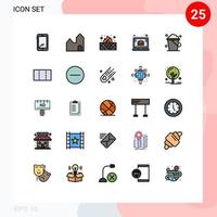 uppsättning av 25 vektor fylld linje platt färger på rutnät för hink bärbar dator industri fall skydd redigerbar vektor design element
