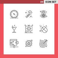 uppsättning av 9 modern ui ikoner symboler tecken för sporter spel blomma fotboll dryck redigerbar vektor design element