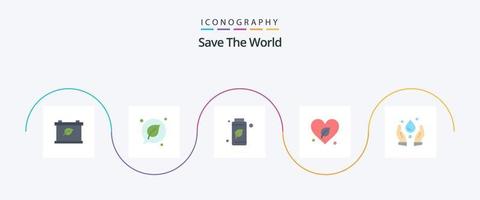 Save the World Flat 5 Icon Pack inklusive Natur. Ökologie. grün. speichern. grün vektor