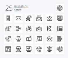 Kontakt-Icon-Paket mit 25 Zeilen einschließlich Desktop. Rechner. Email. gekennzeichnet. Email vektor