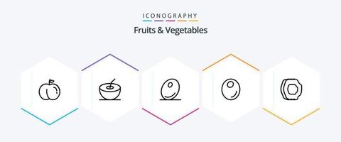 Obst und Gemüse 25-Zeilen-Icon-Pack einschließlich . . Obst. Früchte. Lebensmittel vektor