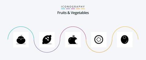 frukt och grönsaker glyf 5 ikon packa Inklusive oliv. gorki. frukter. mat. intellekt vektor